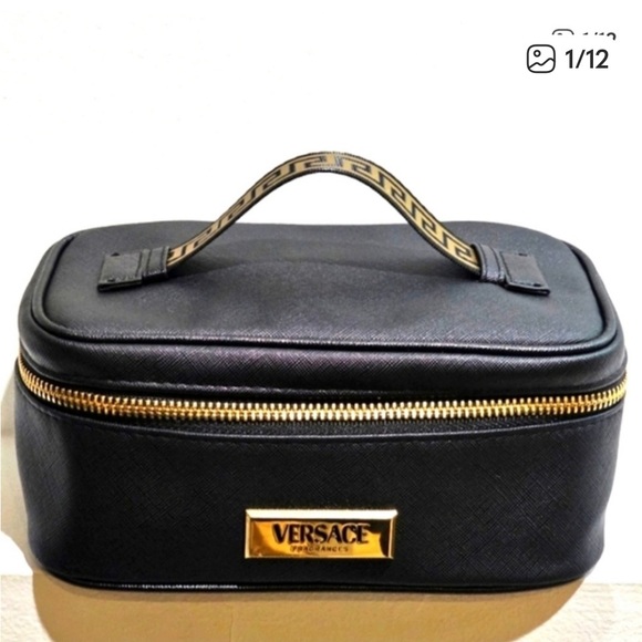 Versace Accessories - Versace Black and Gold Toiletry Bag Vanity Case Parfums Collection
